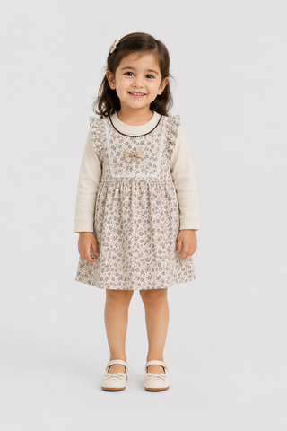 Little girl wearing Featherhead Girls Cotton Interlock Floral Frock FG-5631 with elegant floral print