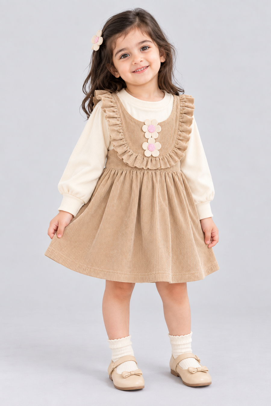 Light Taupe Corduroy Frock - FG-5669