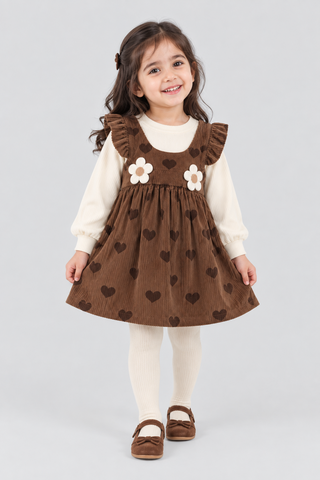 Chocolate Brown Daisy Corduroy Frock - FG-5696