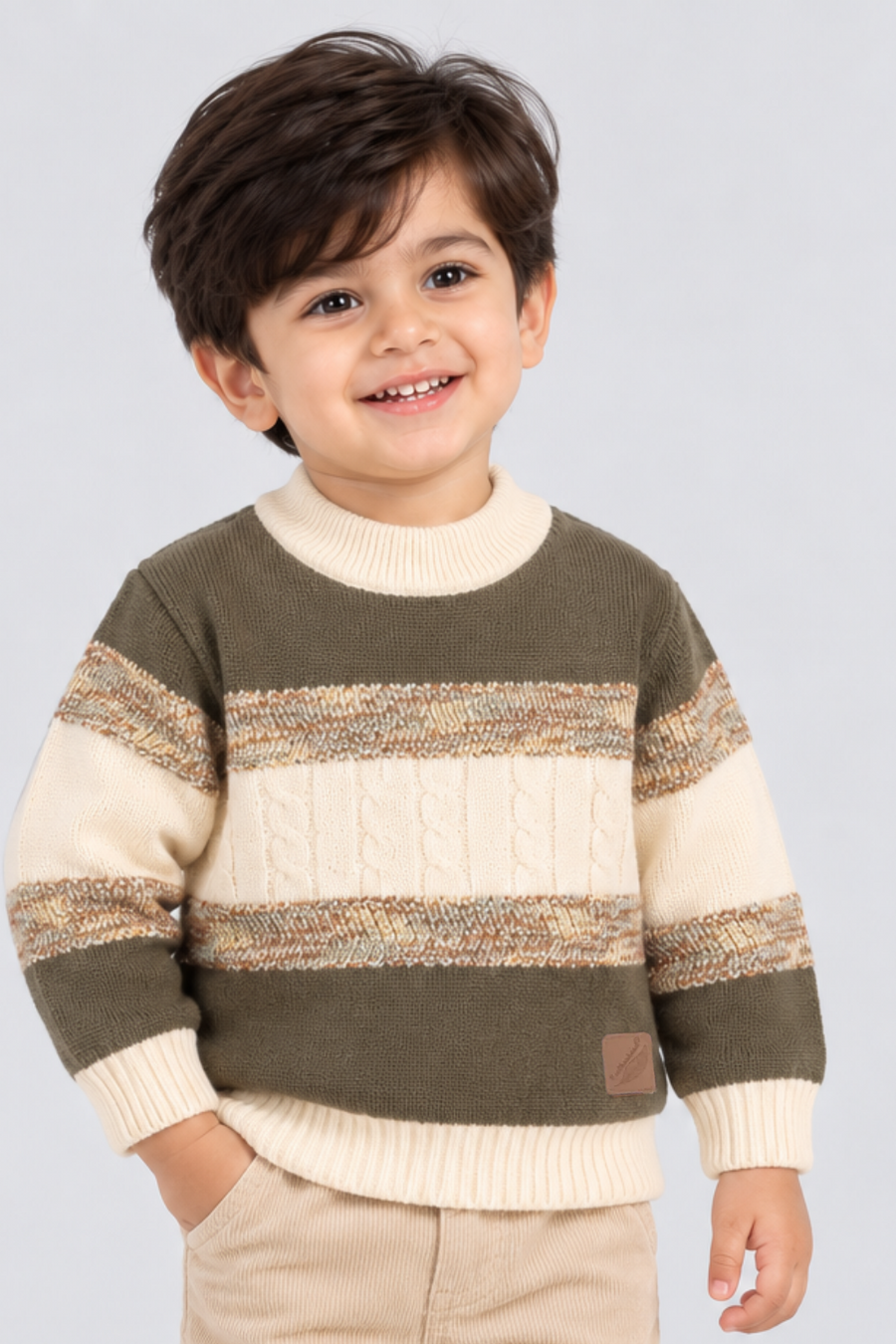 Olive Brown Woodland Cable Knit Sweater - FB-4281