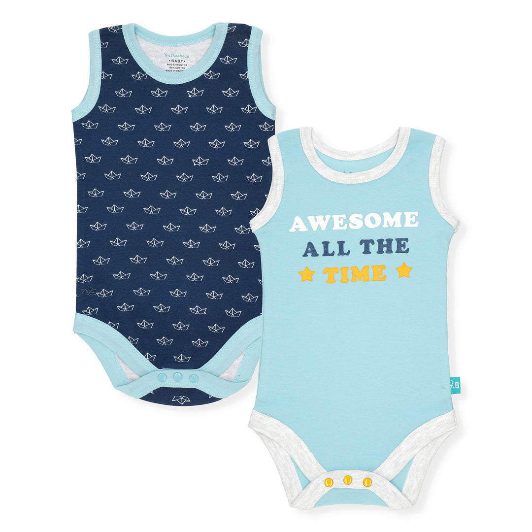 FB-2503 Navy Sailboat & Awesome All The Time 2-Pack Bodysuits