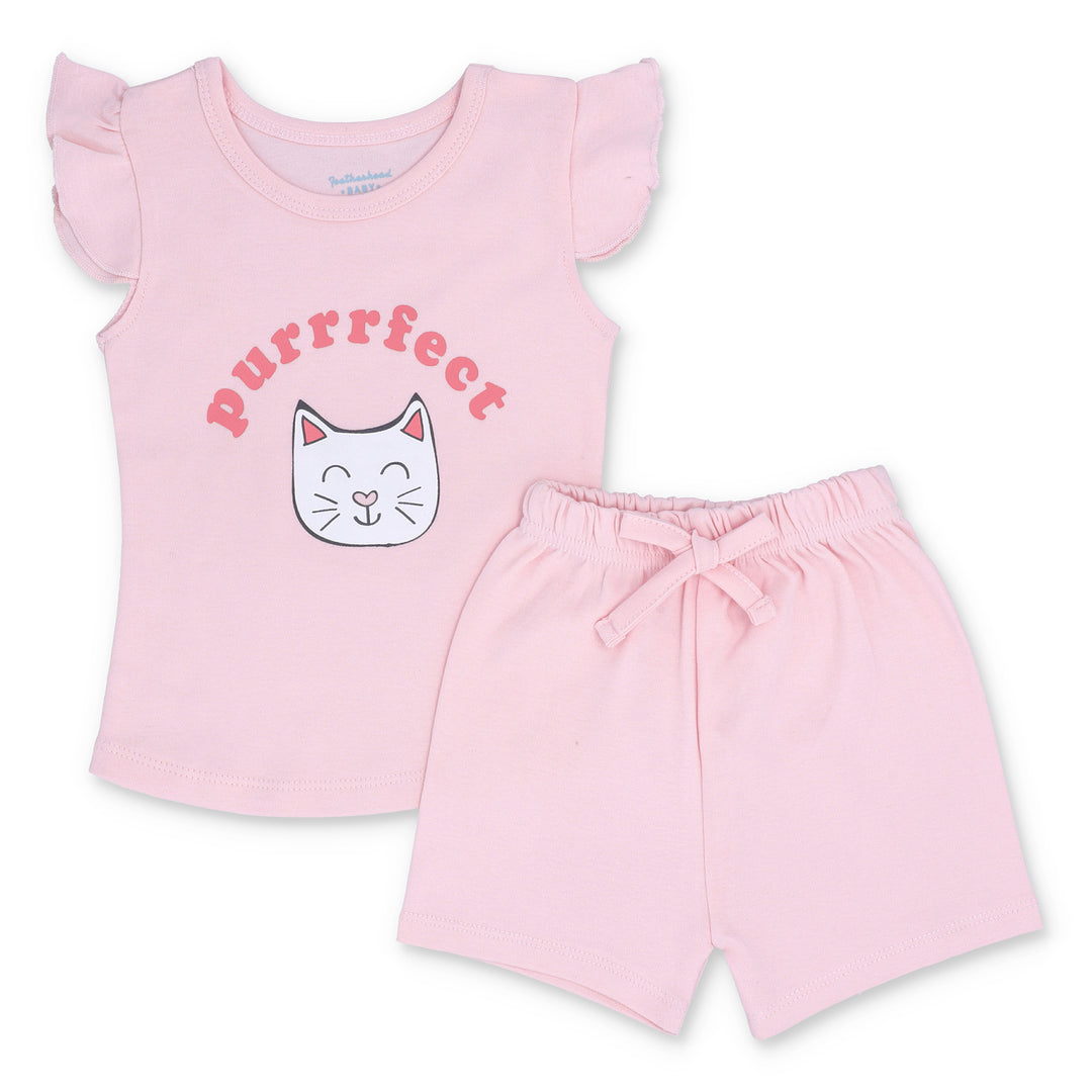 FG-3002 Pink Purrfect 2-Piece Flutter Sleeves Top & Bloomer Shorts - Featherhead Baby