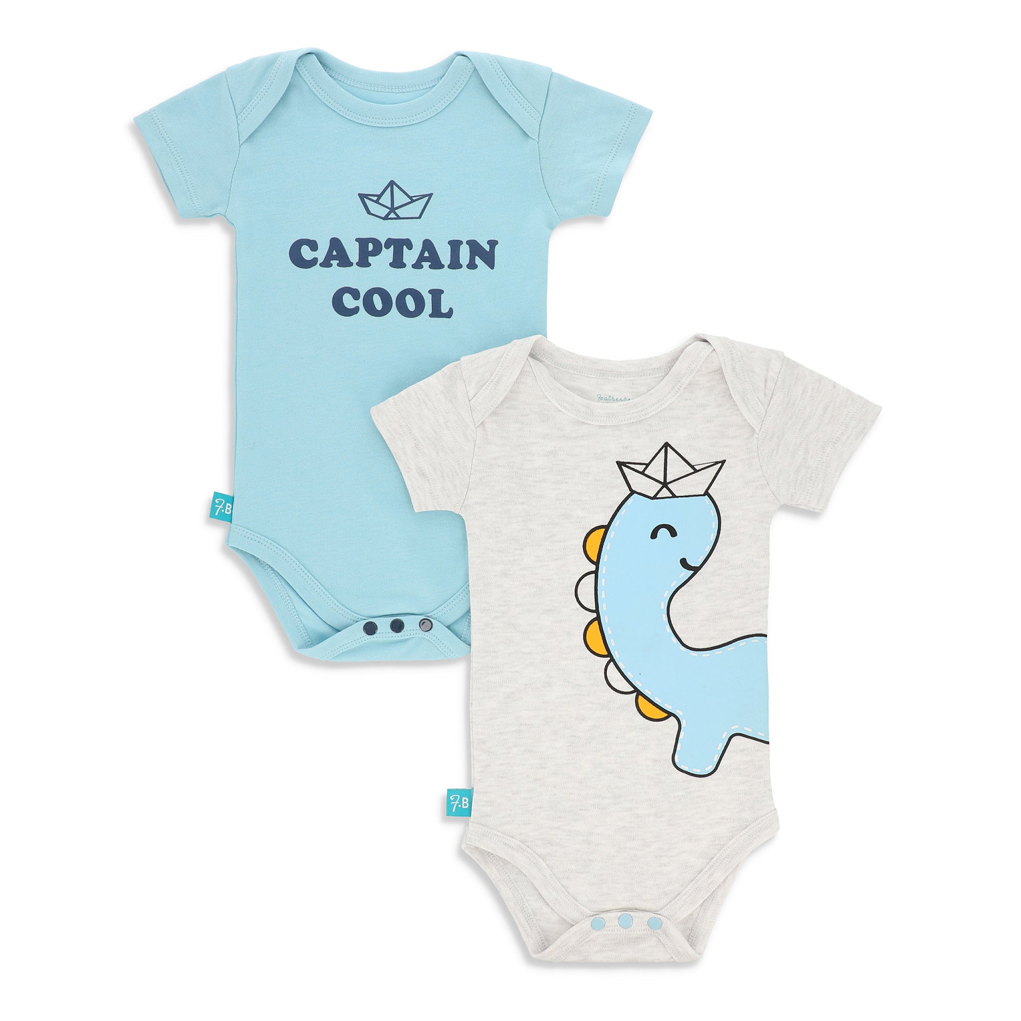 FB-2001 Grey Alloy & Canal Blue 2-Pack Bodysuits - Featherhead Baby