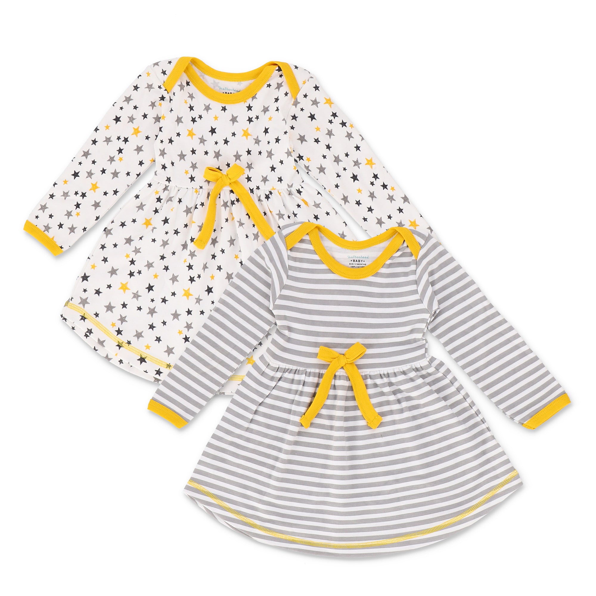 FN-6004 White Star & Grey Stripe 2PK Full-Sleeves Dress - Featherhead Baby
