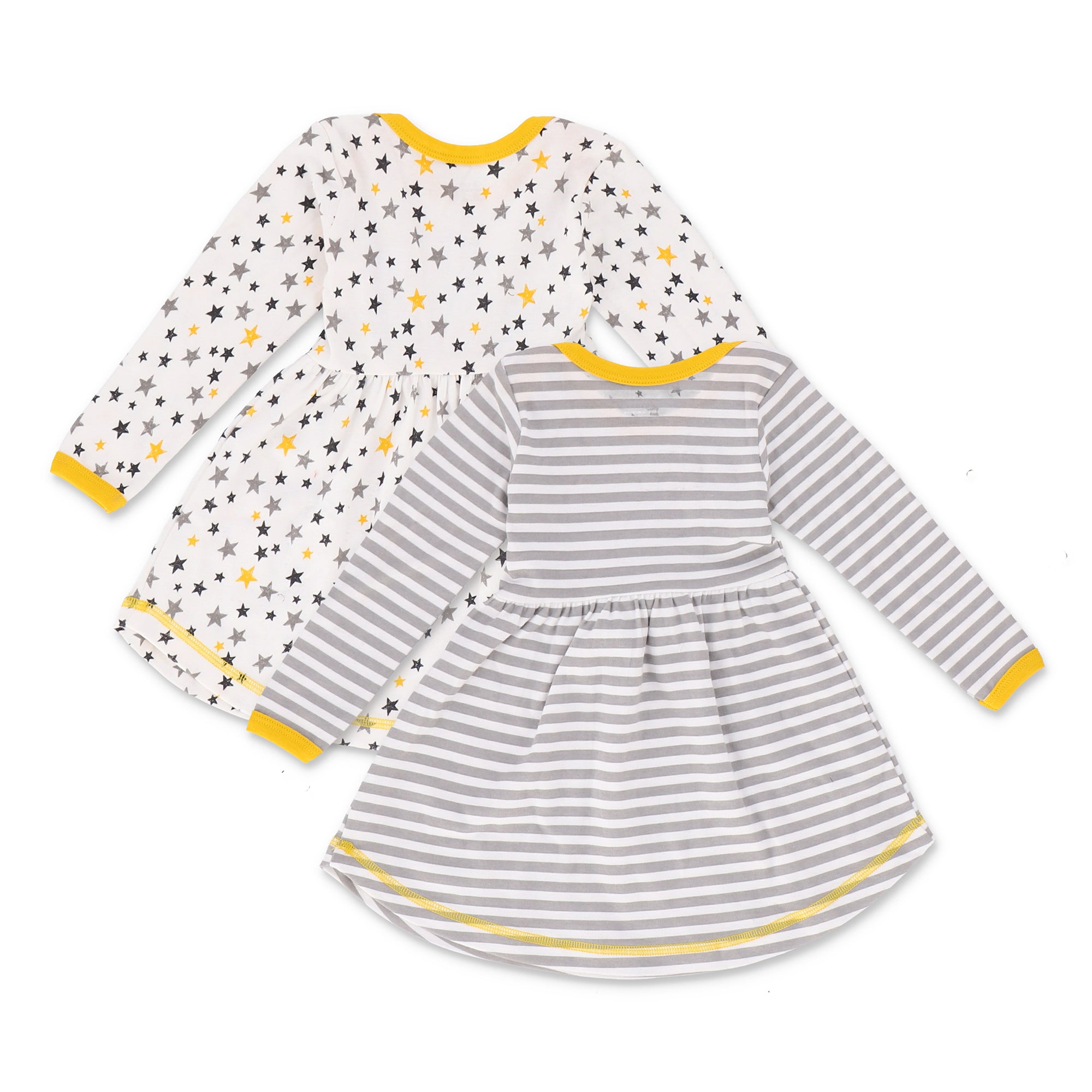 FN-6004 White Star & Grey Stripe 2PK Full-Sleeves Dress - Featherhead Baby