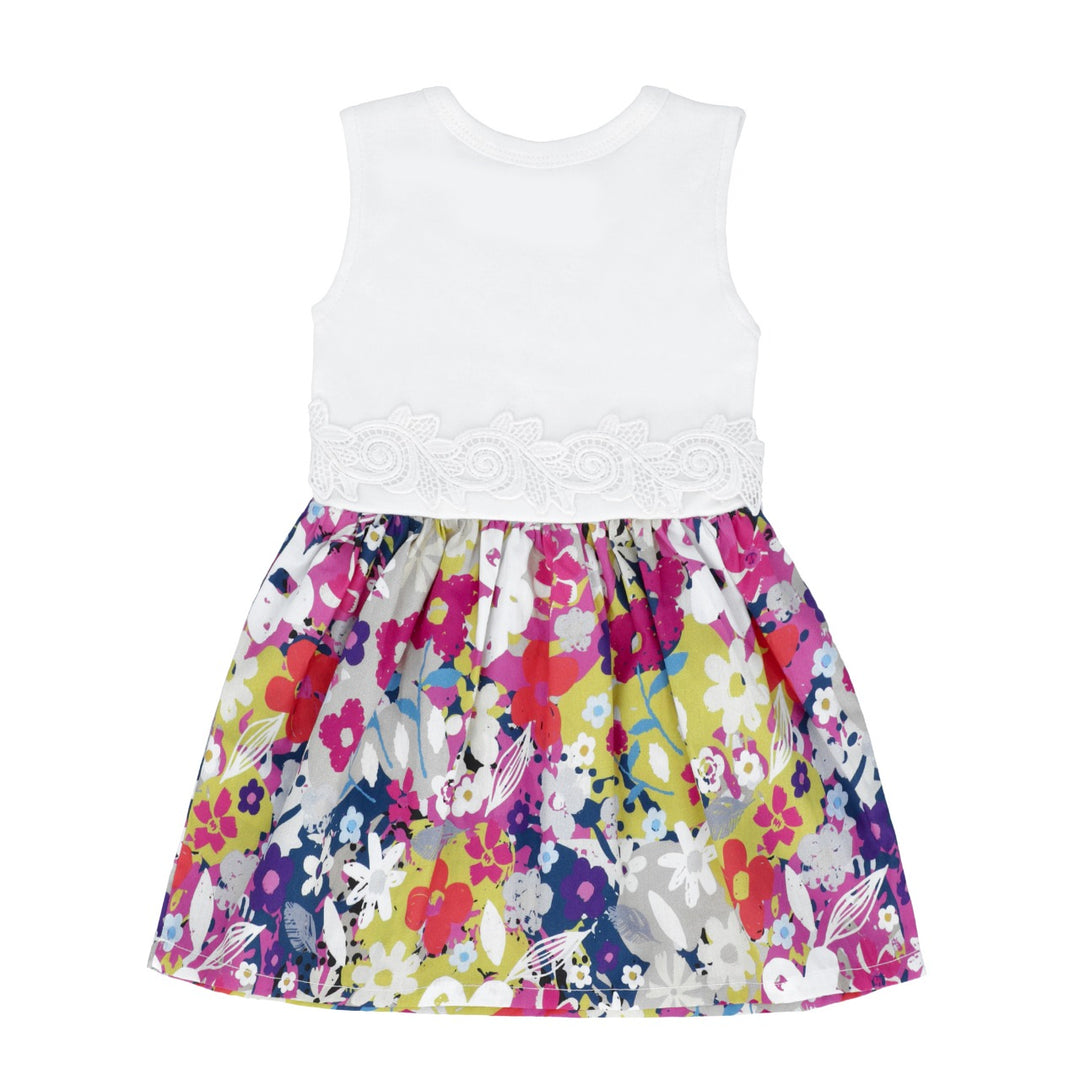 FG-5512 Multicolor Floral with White Lace Cotton Dress