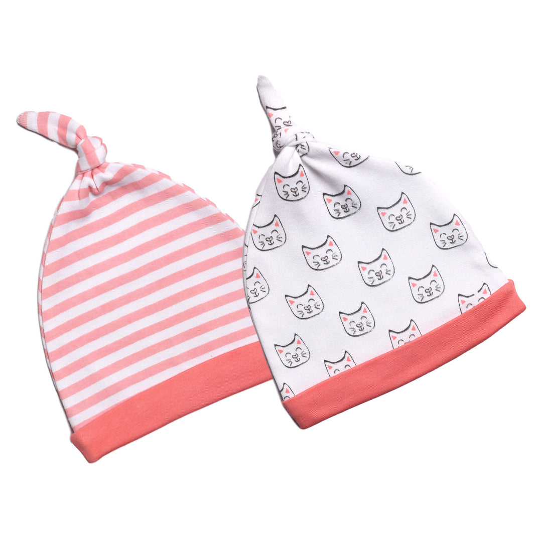 FG-8501 2-Pack Caps Pink Stripe & Cats - Featherhead Baby