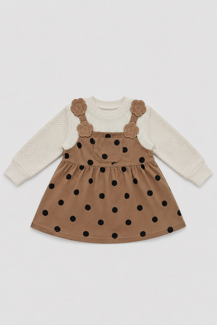 Front view of Featherhead Girls Cotton Interlock Corduroy Style Frock FG-5627 with Peter Pan collar