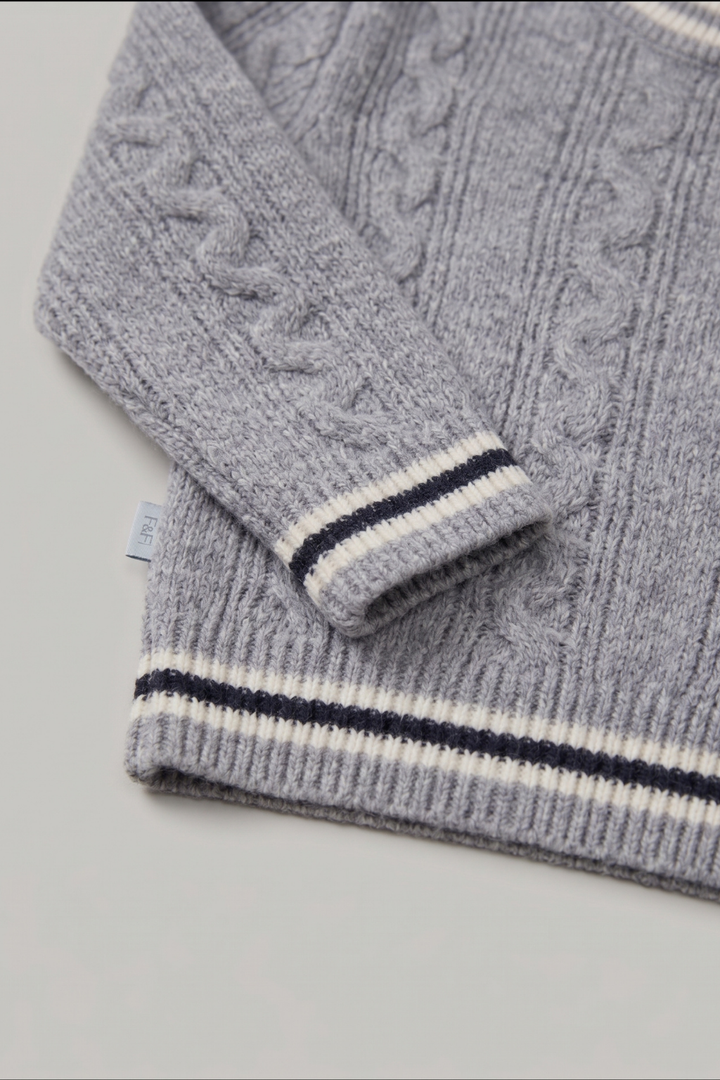 Ribbed cuff and hem detail of kids knit sweater FB-3990