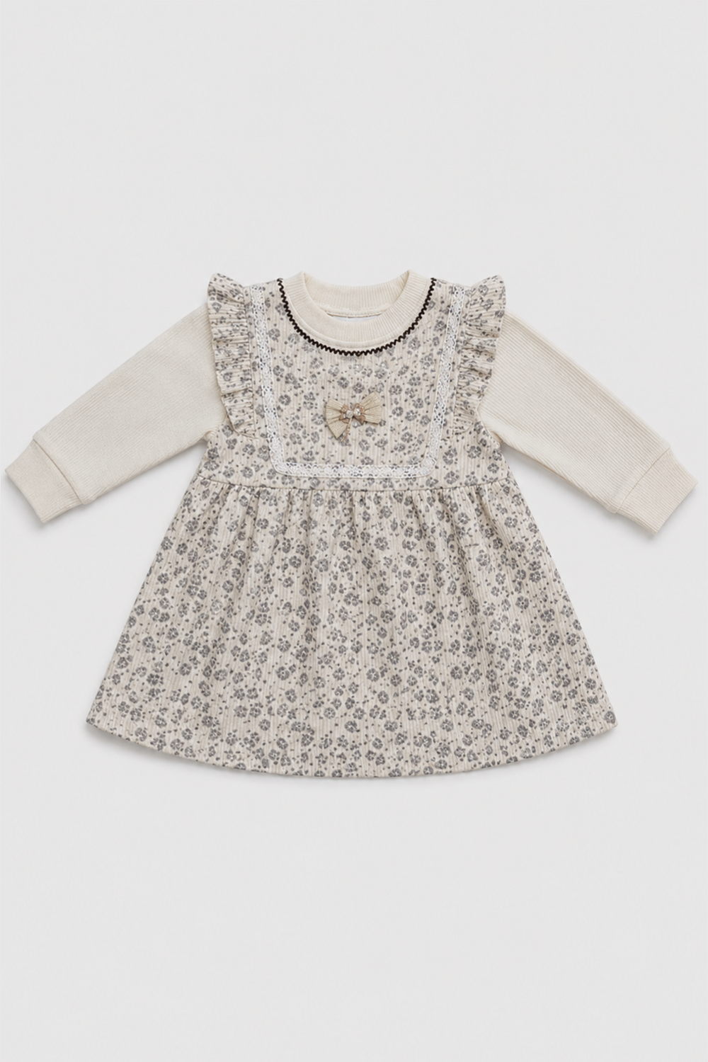 Front view of Featherhead Girls Cotton Interlock Floral Frock FG-5631 with Peter Pan collar