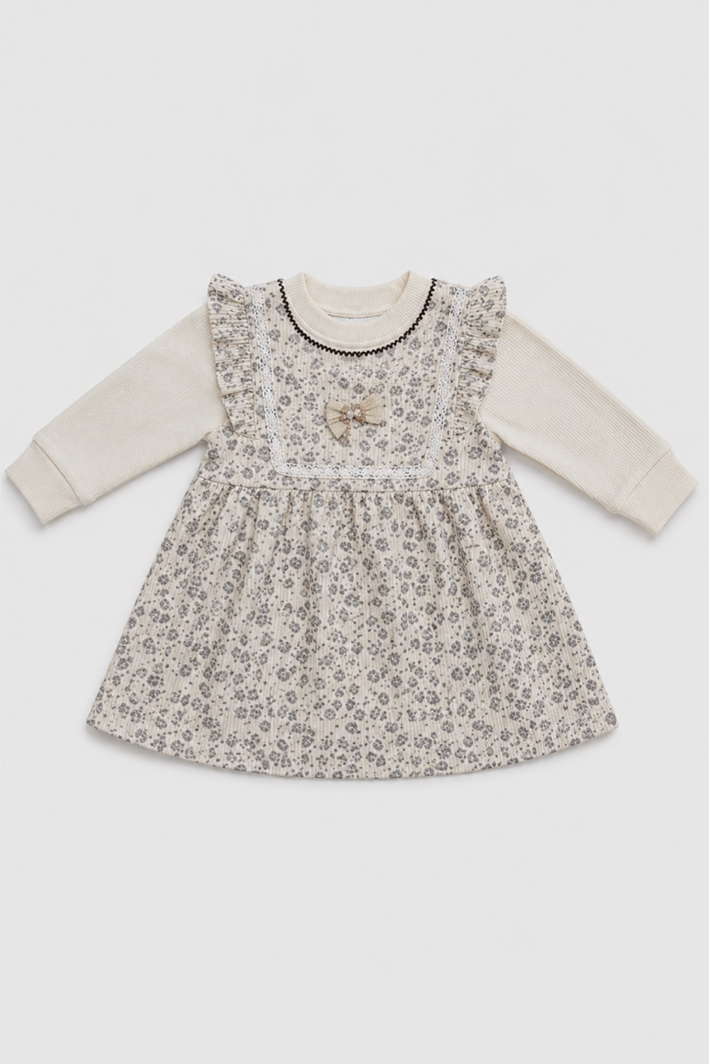 Front view of Featherhead Girls Cotton Interlock Floral Frock FG-5631 with Peter Pan collar