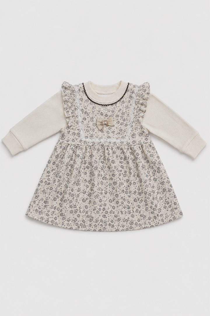 Front view of Featherhead Girls Cotton Interlock Floral Frock FG-5631 with Peter Pan collar