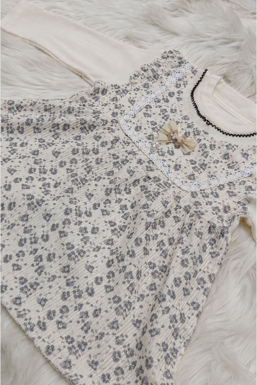 Close-up of floral print premium cotton interlock fabric used in Featherhead Girls Floral Frock FG-5631