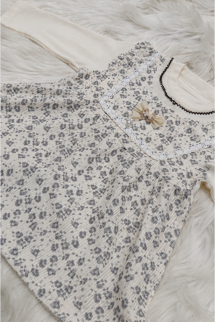 Close-up of floral print premium cotton interlock fabric used in Featherhead Girls Floral Frock FG-5631