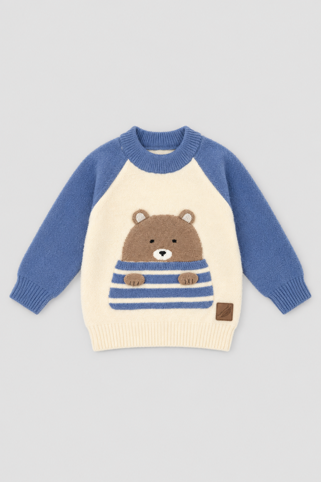 Royal Blue & Cream Baby Bear Colorblock Wool Sweater - FB-4348