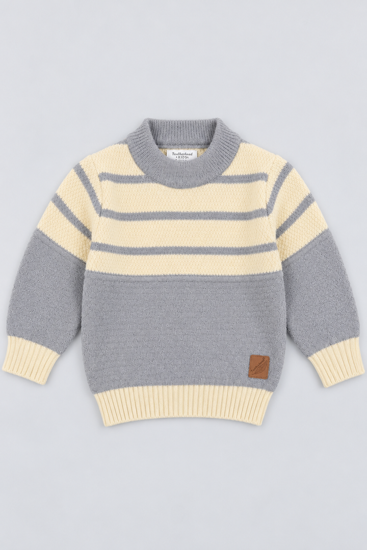 Ivory Cream & Dusty Lavender Cozy Striped Knit Sweater - FB-4373