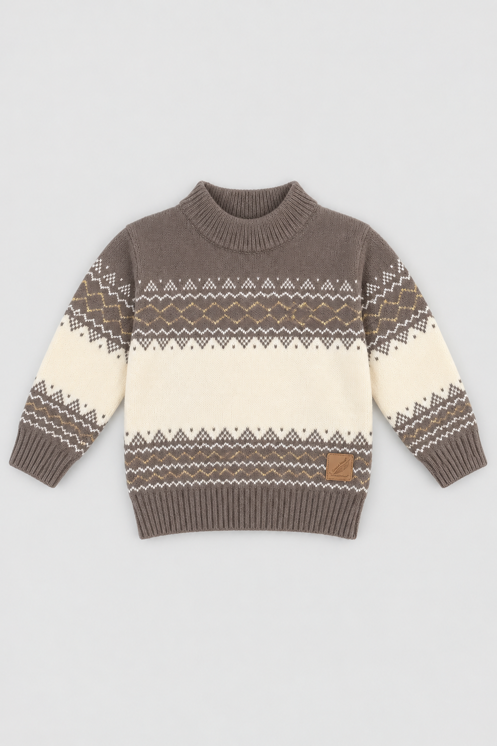 Mocha brown and cream Nordic patterned winter knit sweater FB-4247 by Featherhead Pakistan front view