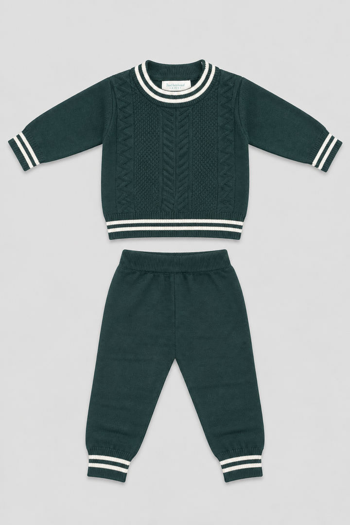 Forest Green Cable Knit Sweater & Trouser Set - FB-4211
