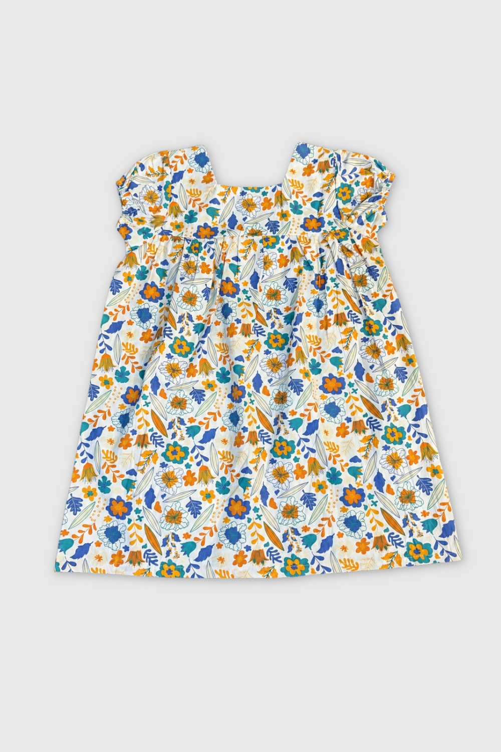 Front view of Girls Cotton Floral Puff Sleeves Dress FB-5587 by Featherhead Pakistan