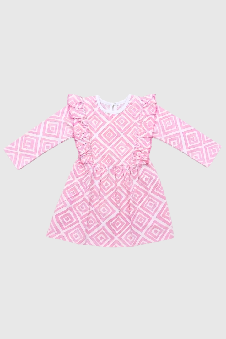 Ruffle Yoke Long Sleeves Dress – FB-5617