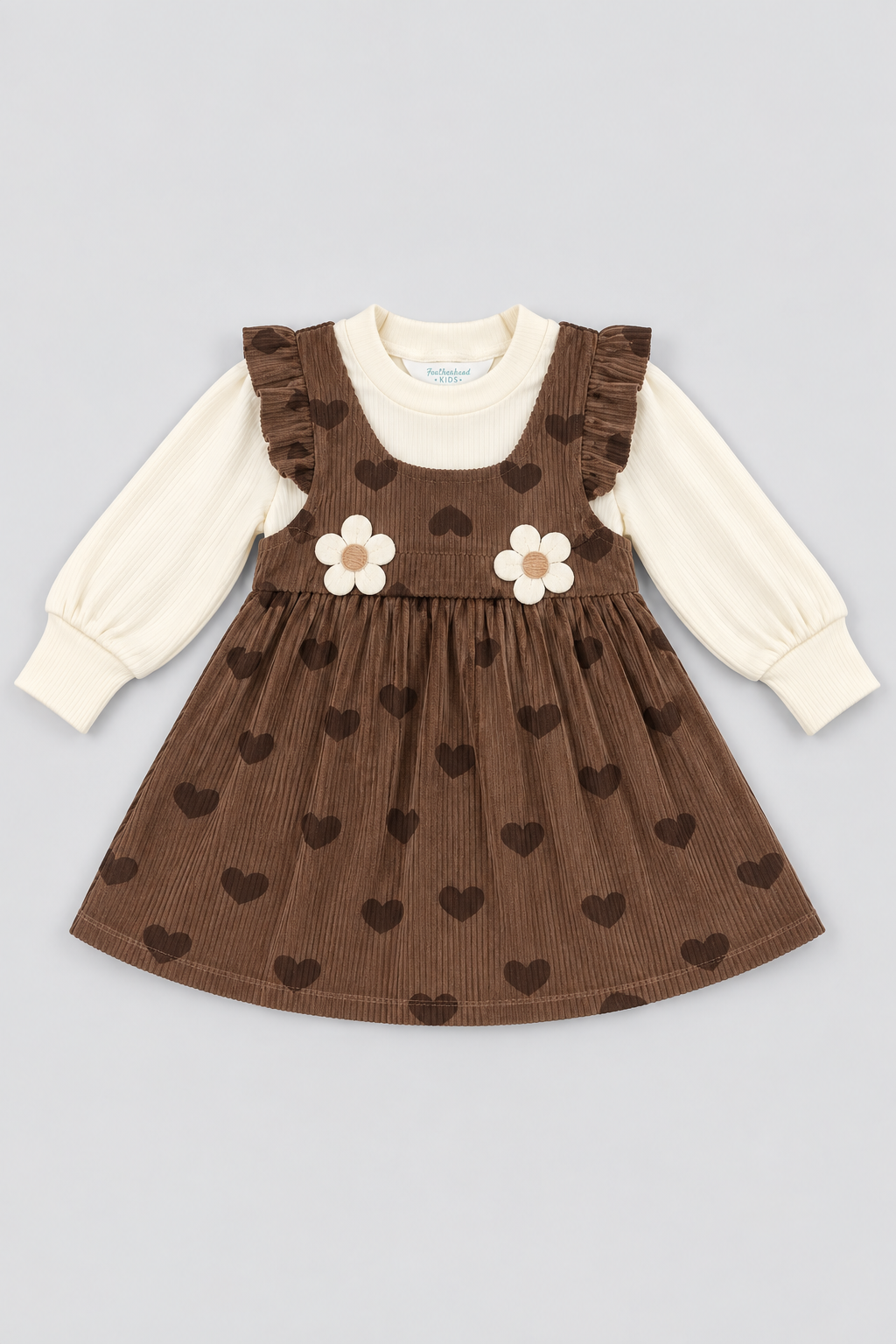 Chocolate Brown Daisy Corduroy Frock - FG-5696