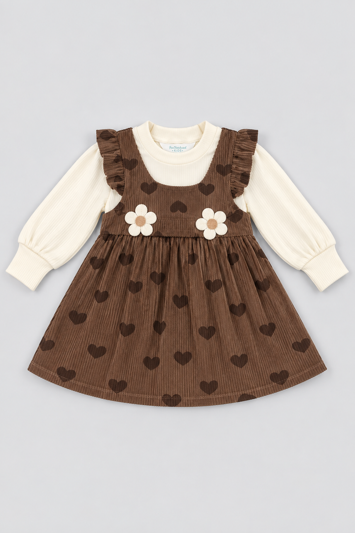 Chocolate Brown Daisy Corduroy Frock - FG-5696
