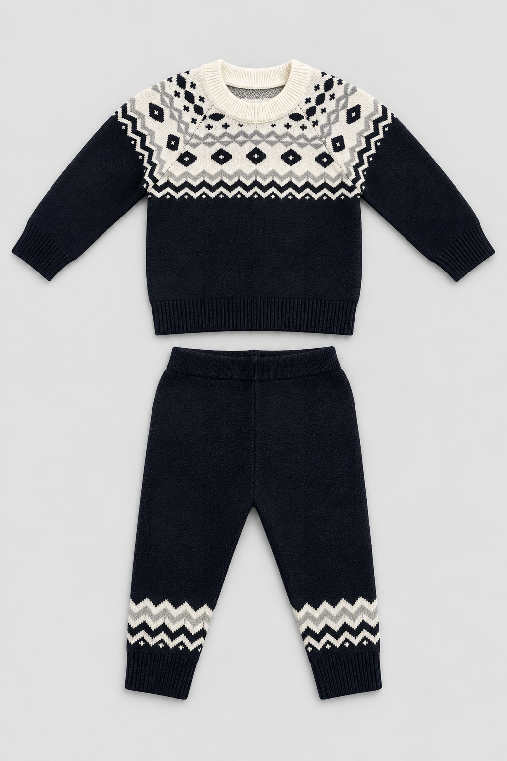 Black Fair Isle Knit Sweater & Trouser Set - FB-4239