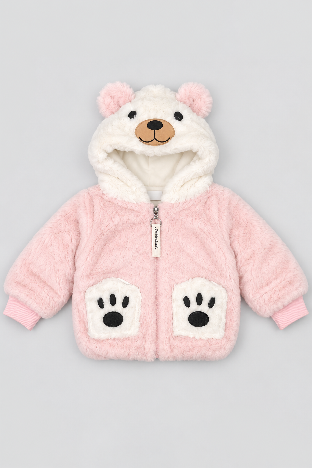 Baby Pink & Ivory White Snuggle Cloud Fur Zip-Up Hoodie -FB-10791