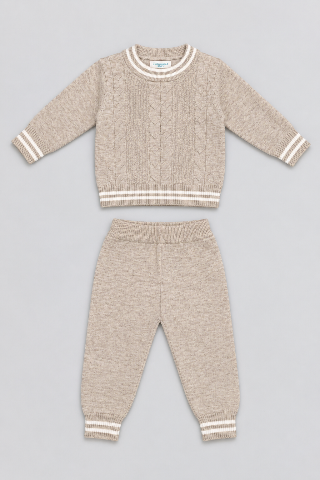 Oatmeal Beige Cable Knit Sweater & Trouser Set - FB-4219