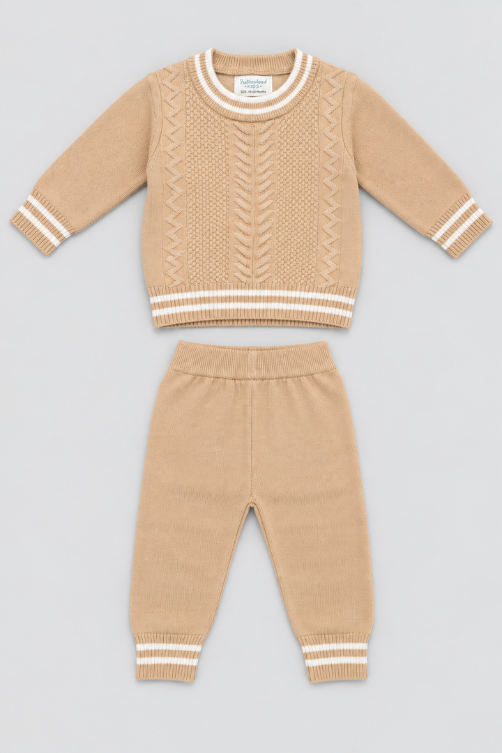 Caramel Cable Knit Sweater & Trouser Set - FB-4215