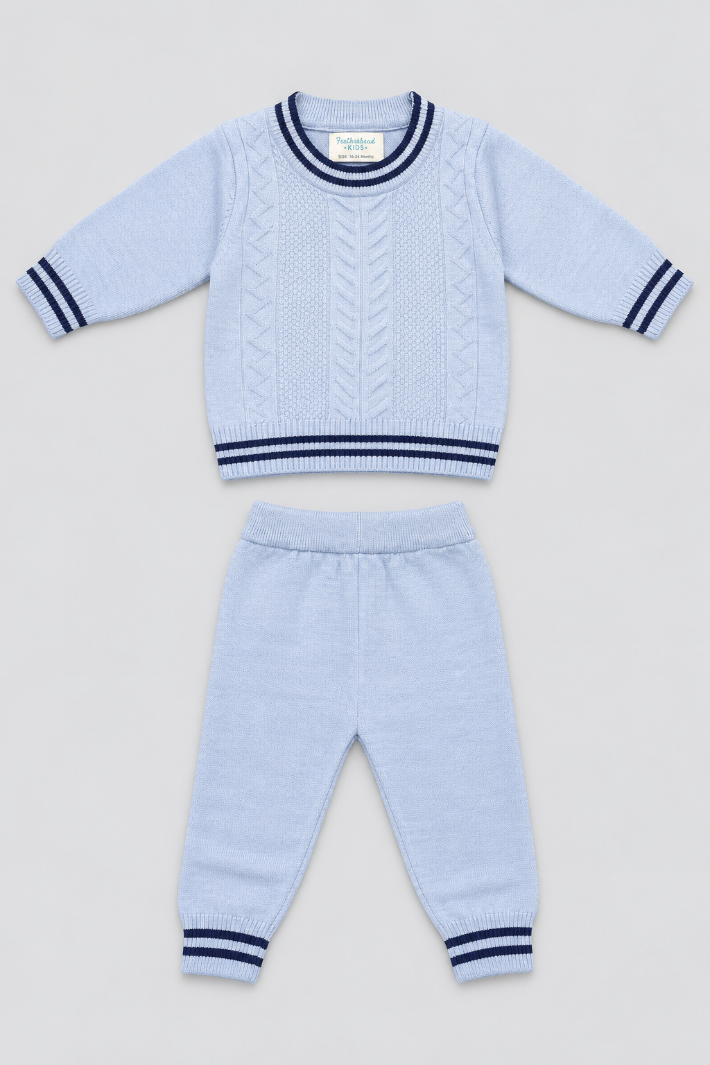 Powder Blue Cable Knit Sweater & Trouser Set - FB-4223