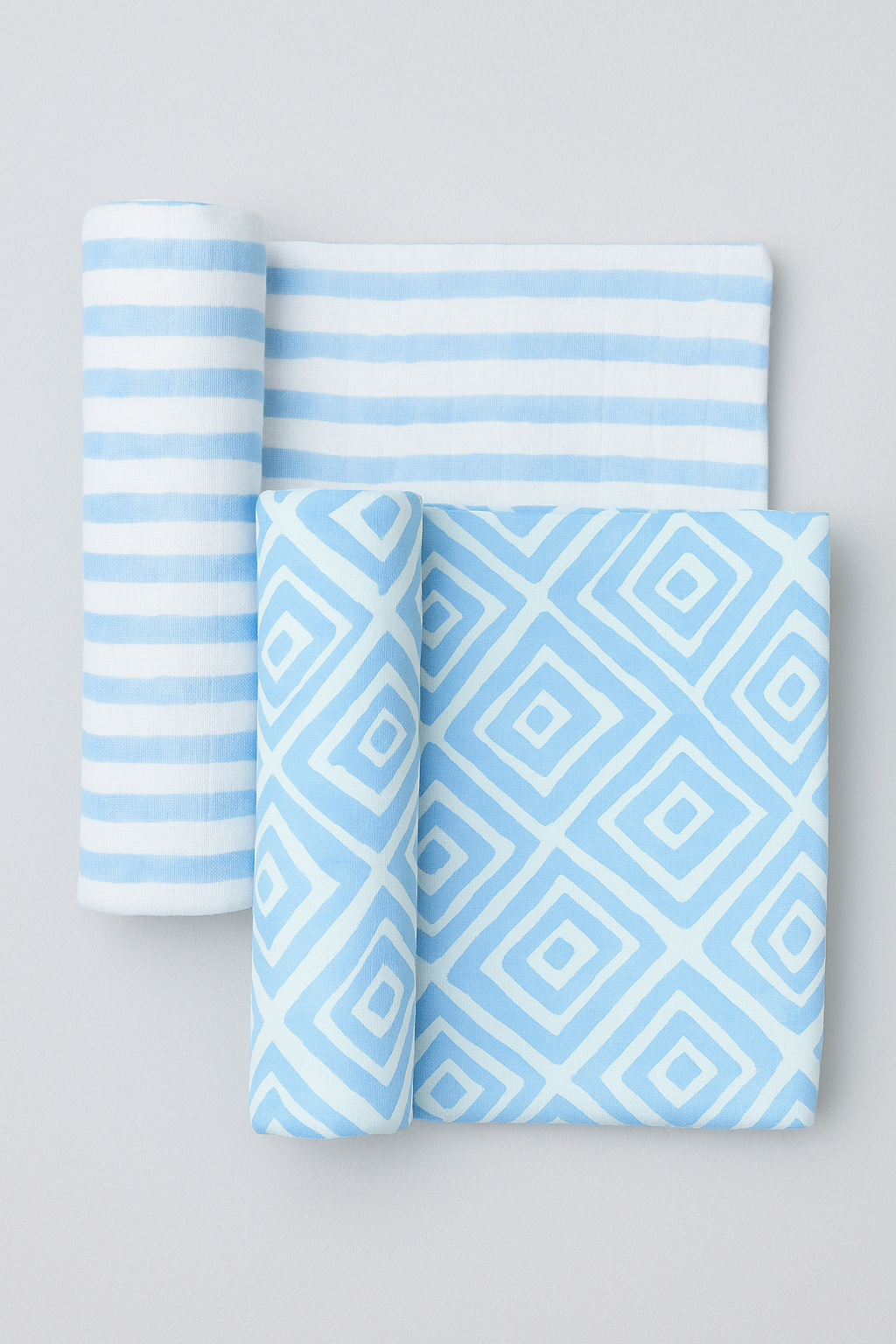 FS-507 2-pack swaddle blanket set in blue diamond and blue stripe designs