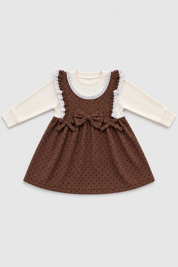 Front view of Featherhead Girls Cotton Interlock Polka Dot Frock FG-5639