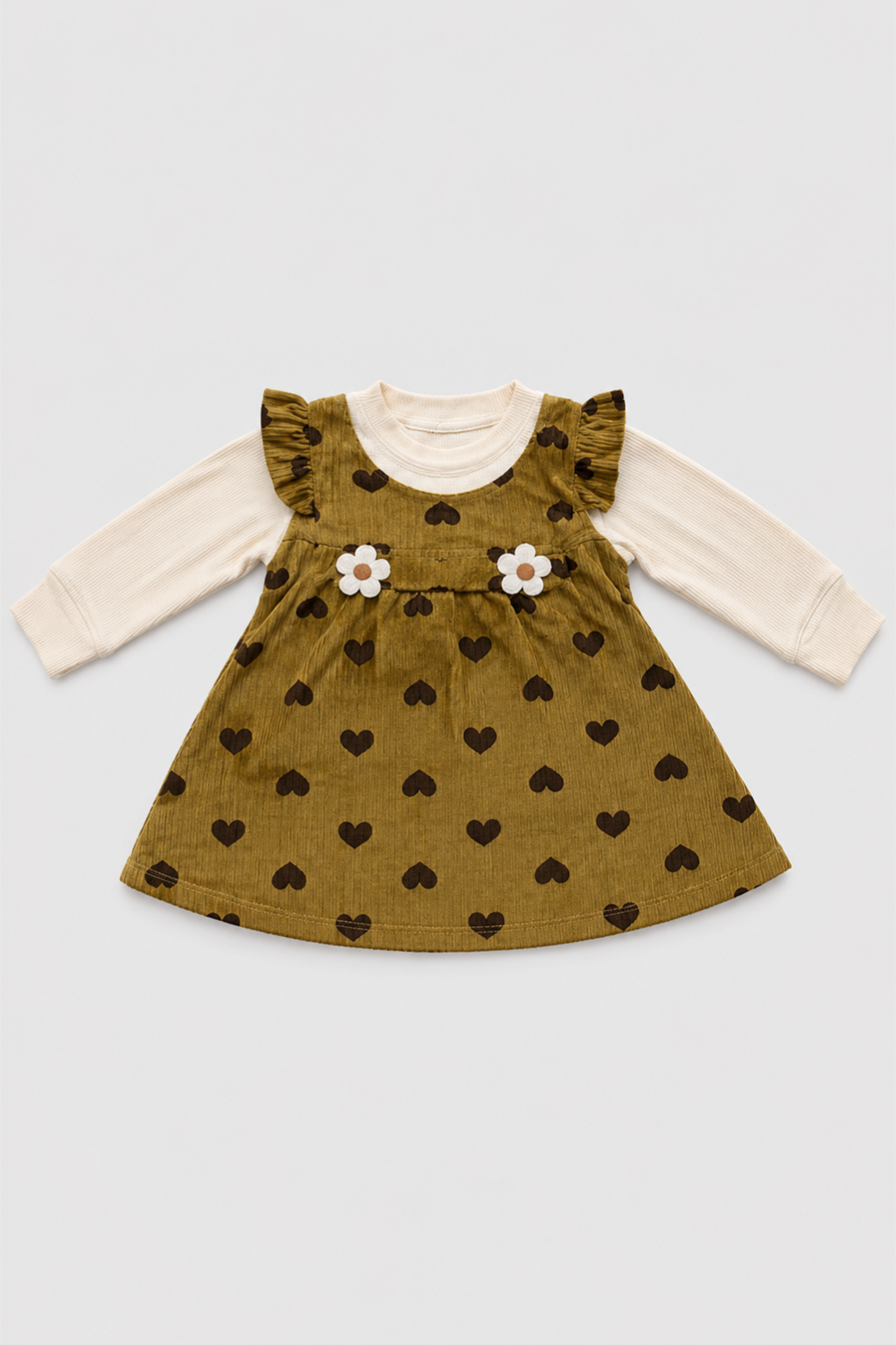Front view of Featherhead Girls Cotton Interlock Corduroy Style Frock FG-5623 with Peter Pan collar