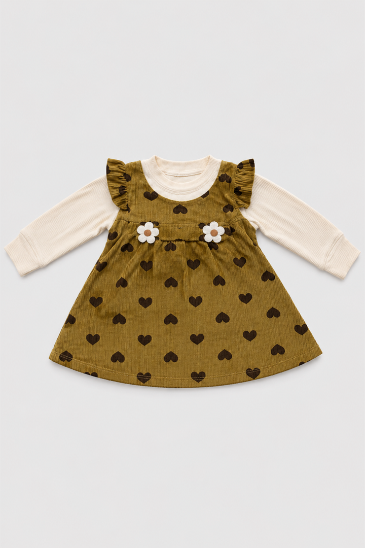 Front view of Featherhead Girls Cotton Interlock Corduroy Style Frock FG-5623 with Peter Pan collar