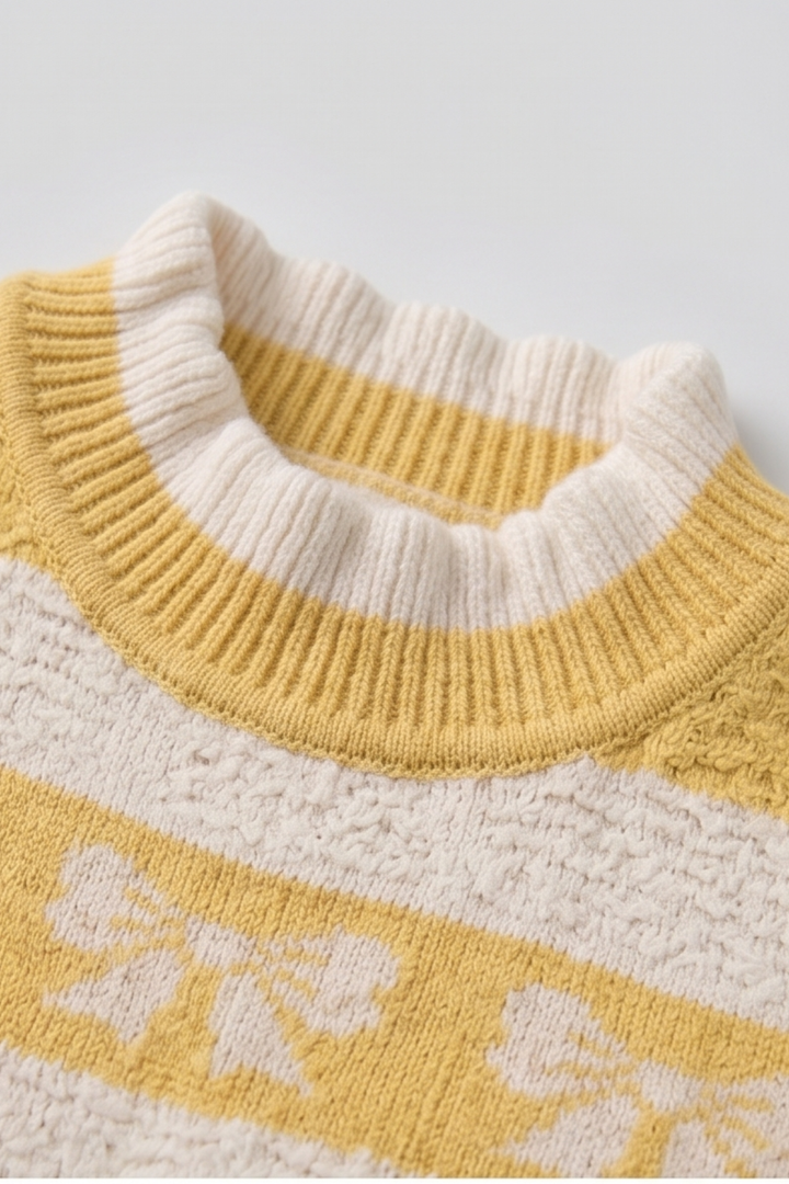 Striped crewneck detail of kids knit sweater FB-3994