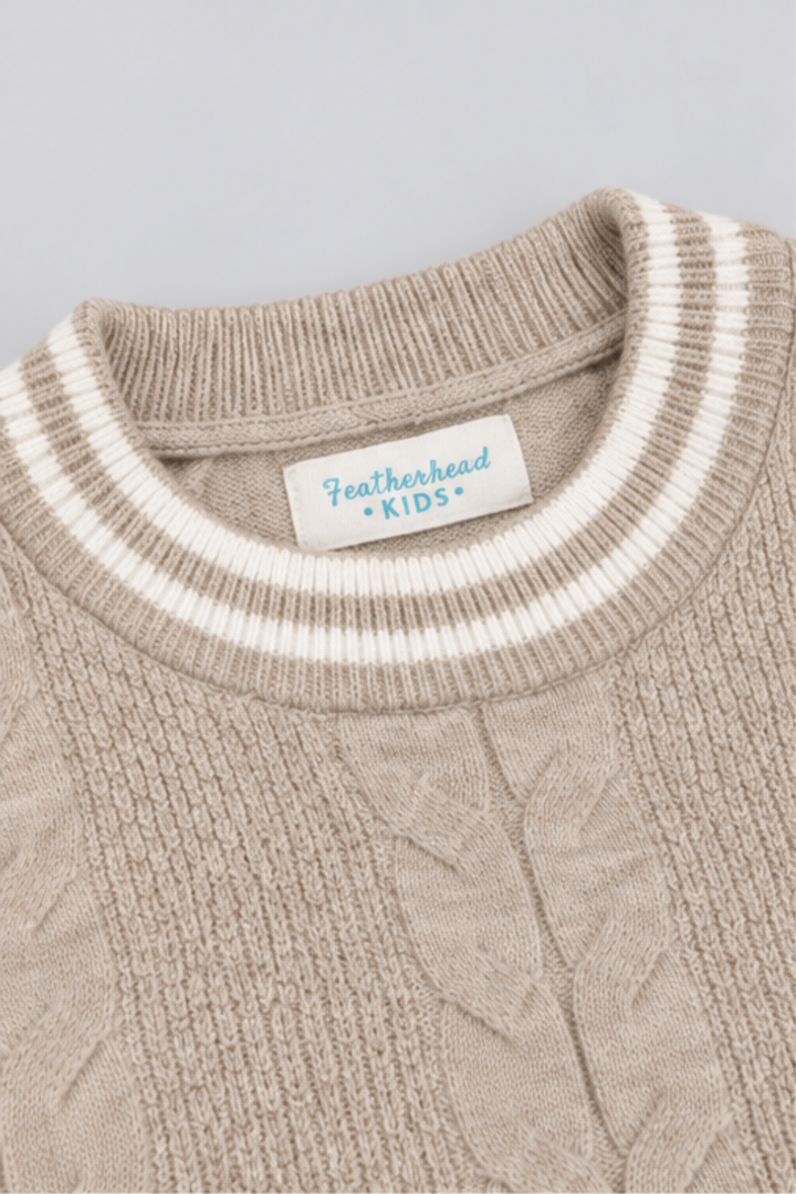 Oatmeal Beige Cable Knit Sweater & Trouser Set - FB-4219