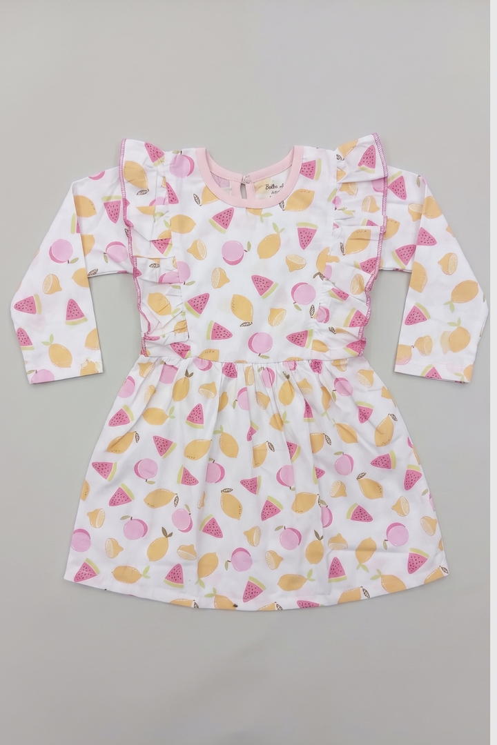 Ruffle Yoke Long Sleeves Dress – FB-5599