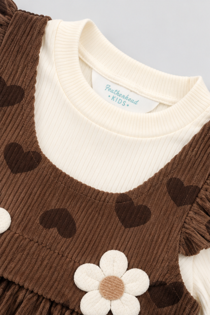 Chocolate Brown Daisy Corduroy Frock - FG-5696