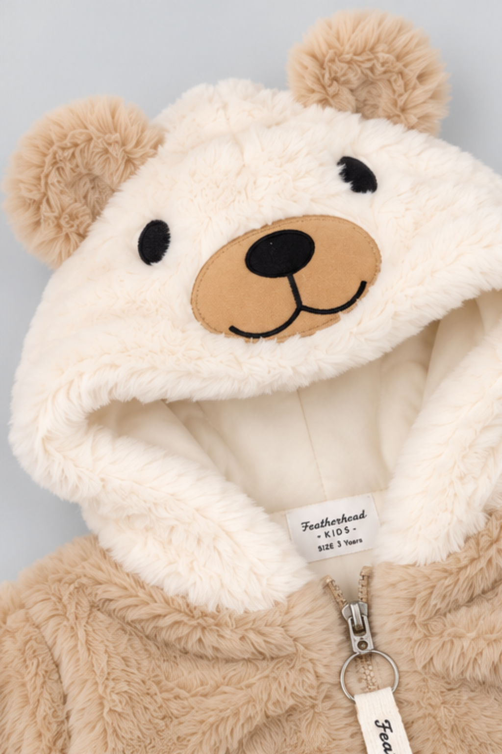 Camel Beige & Ivory White Teddy Paws Fur Zip-Up Hoodie - FB-10795