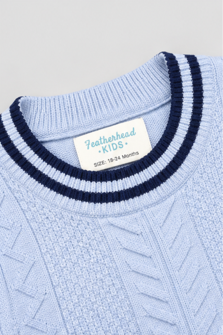 Powder Blue Cable Knit Sweater & Trouser Set - FB-4223