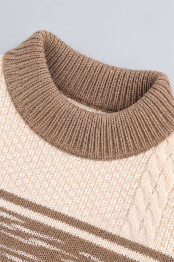 Camel Brown Cozy Cable Knit Sweater - FB-4271