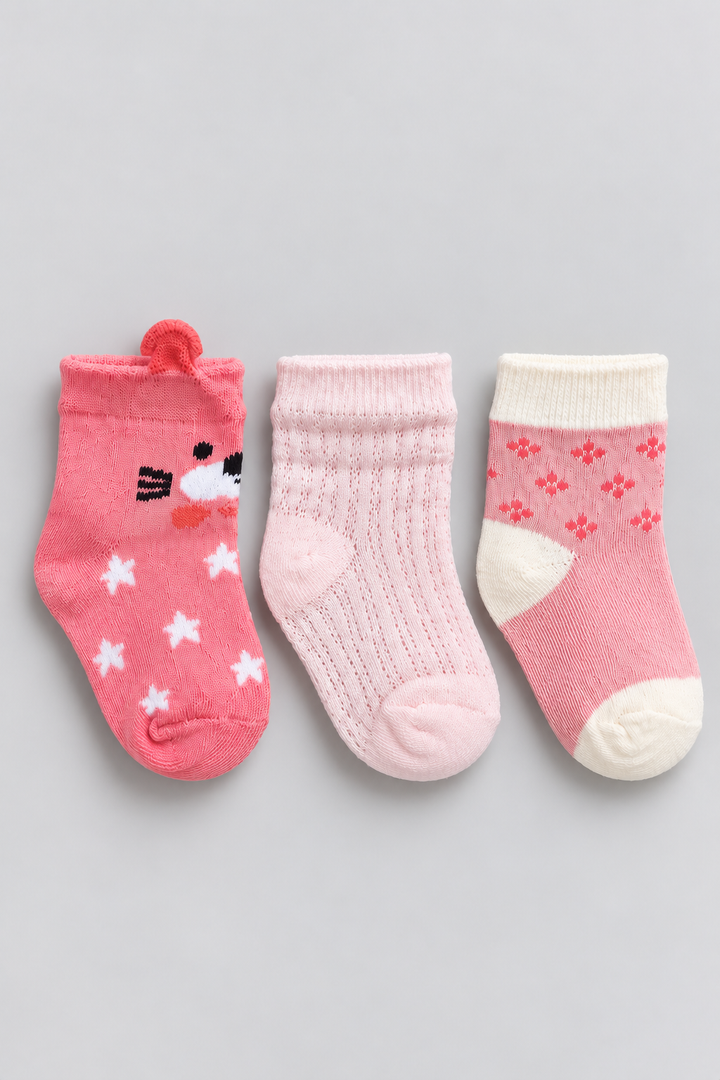 Girls 3-Pack Pink Baby Socks - FS-9028