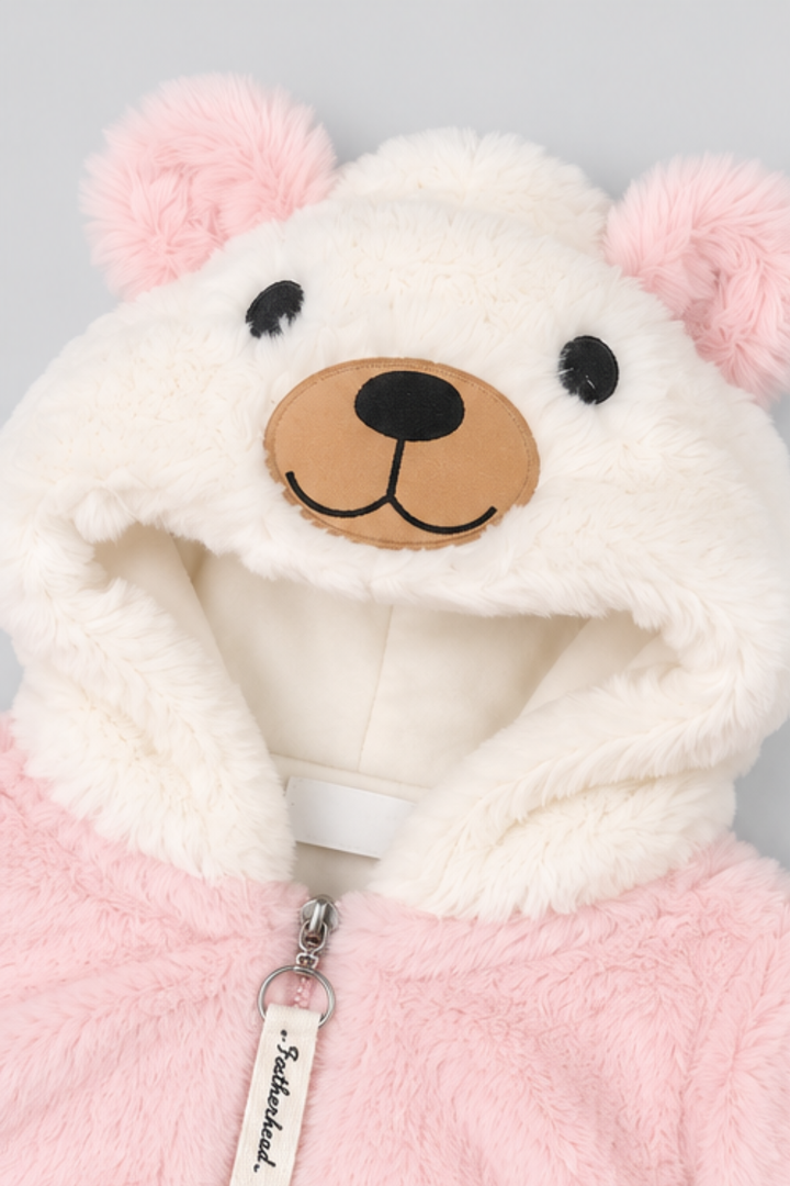Baby Pink & Ivory White Snuggle Cloud Fur Zip-Up Hoodie -FB-10791