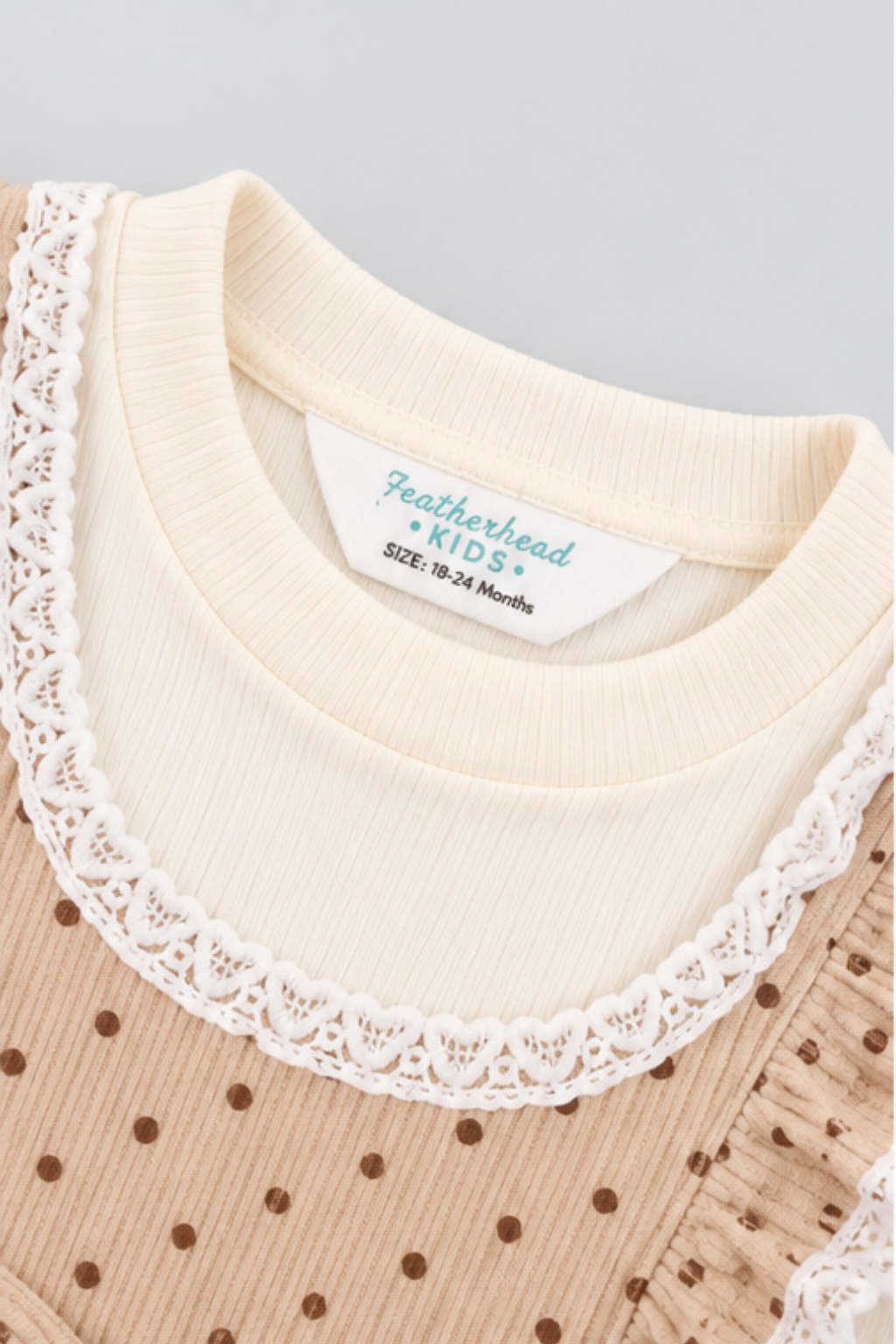 Ivory Cream Polka Dot Corduroy Frock - FG-5685
