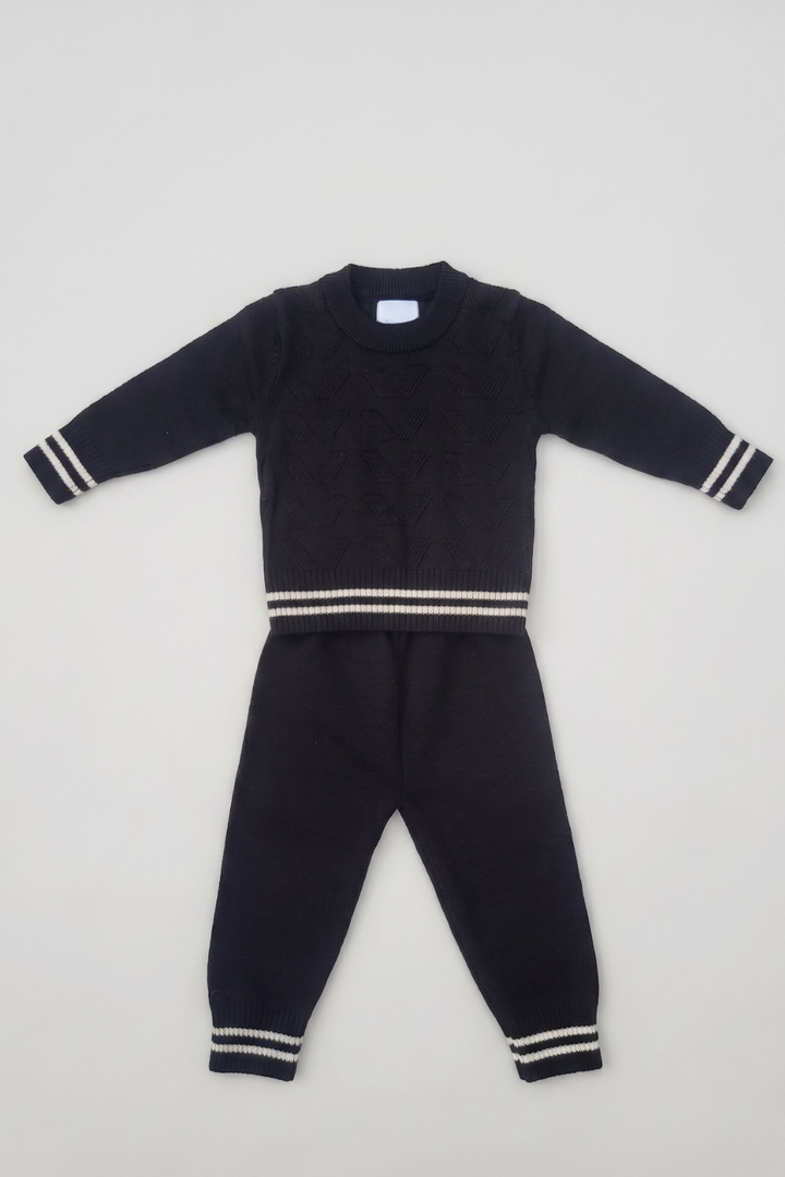 Navy kids knit sweater and trouser set FB-3986 Featherhead Pakistan