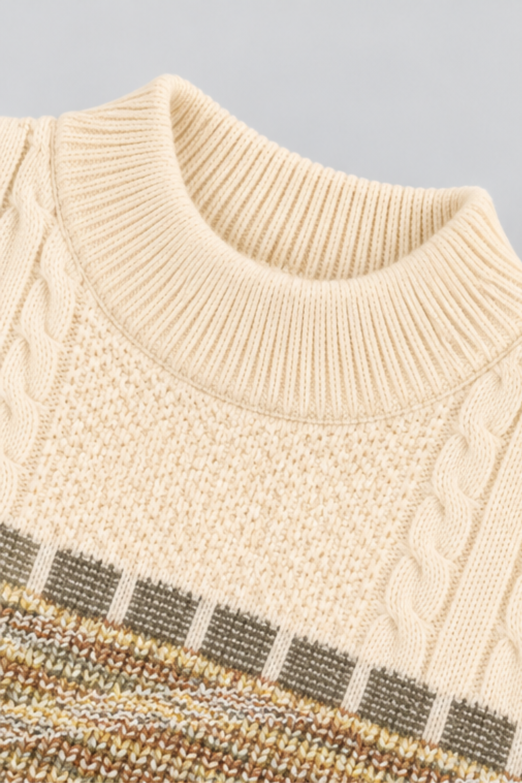 Ivory Cream Autumn Mélange Cable Knit Sweater - FB-4301