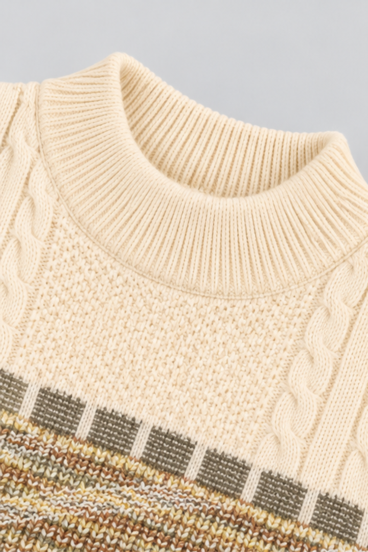 Ivory Cream Autumn Mélange Cable Knit Sweater - FB-4301