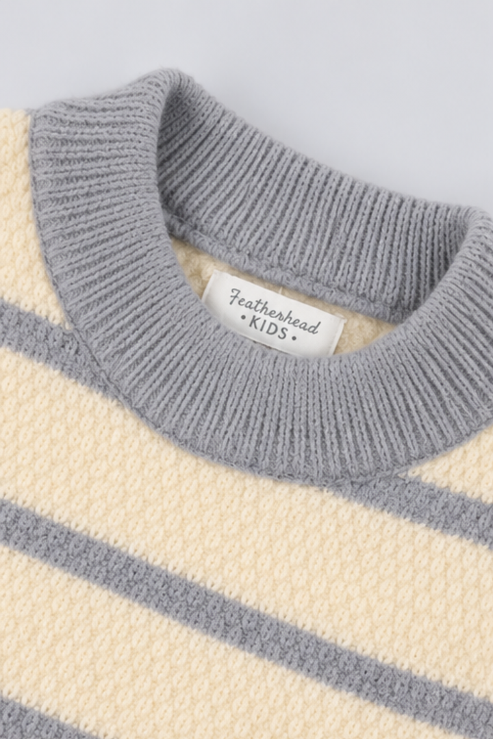 Ivory Cream & Dusty Lavender Cozy Striped Knit Sweater - FB-4373