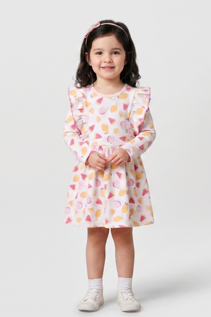 Girls floral ruffle yoke long sleeve cotton dress by Featherhead Baby